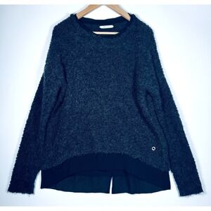Skunkfunk Sweater Womens Large Gray Alpaca Blend Layered Sheer Hem Textured Knit